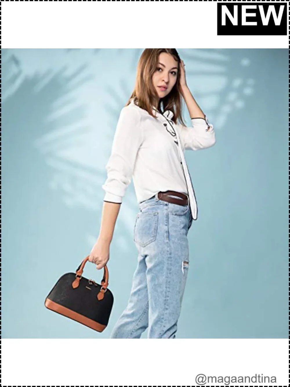 Vegan Leather Crossbody Dome Satchel with Double Zip, Adjustable Strap